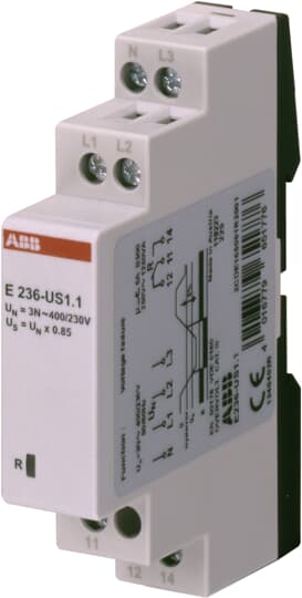 Реле за контрол на напрежение, минимален праг, E236-US1.1, 1c/o, L1-L2-L3-N=195Vac ABB, 2CDE165001R2001
