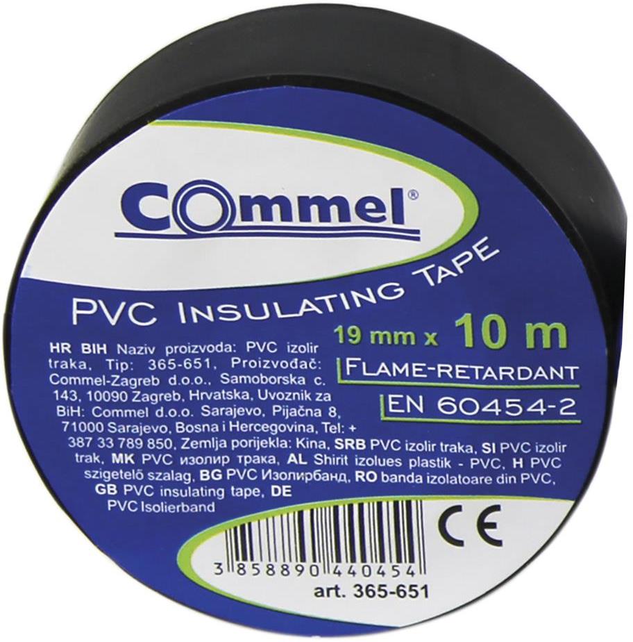 Изолационна лента цвят ЧЕРЕН 0.13мм х 19мм, дължина 10м Commel, COMMEL, C365-651