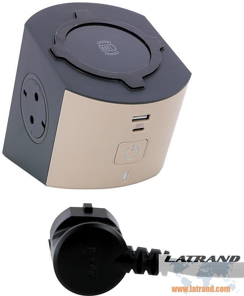 Разклонител кафяв 2x2P+E с кабел 2 метра с безжично зарядно 10W и USB A+C Corner NEW Legrand 694500