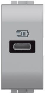 Розетка USB за зареждане тип C Power Delivery 20W 1 мод. цвят Алуминий LL Bticino, BTICINO, NT4192C