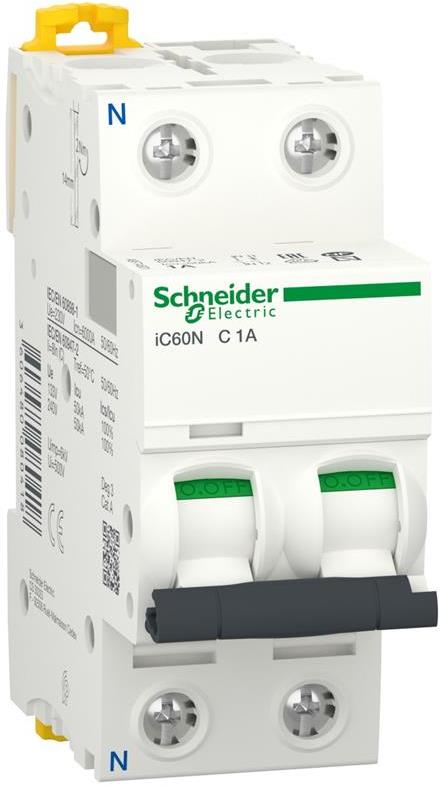 Автоматичен прекъсвач Acti 9 iC60N 1P+N 1A крива C 6kA SE, SCHNEIDER ELECTRIC НИСКО НАПРЕЖЕНИЕ, A9F74601
