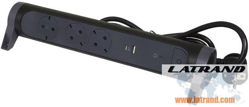 Разклонител ЧЕРЕН 3x2P+E с кабел 1.5 метра с гръмозащита и USB A+C Premium NEW Legrand 694512