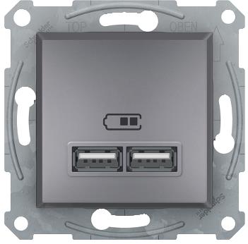Розетка 2хUSB за зареждане тип A 2.1A 10.5W цвят Стомана Asfora SE, SCHNEIDER ELECTRIC, EPH2700262
