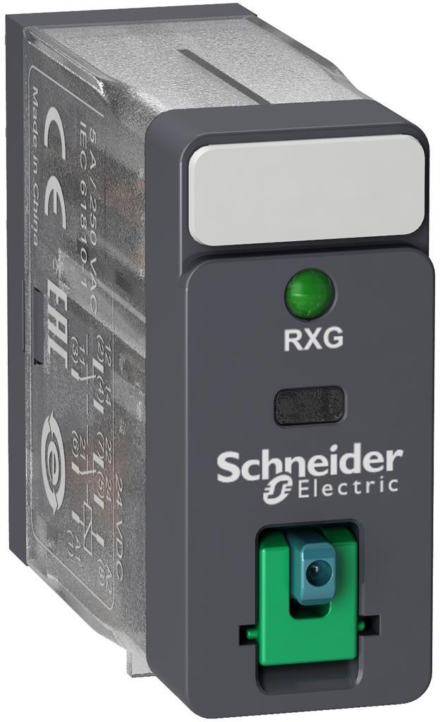 Реле интерфейсно RXG 24 VDC, 5A, 2 превключващ контакт, LED, монтаж в цокъл SE, SCHNEIDER ELECTRIC НИСКО НАПРЕЖЕНИЕ, RXG22BD