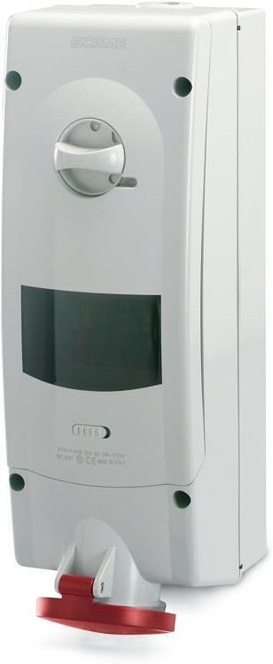 Промишлен контакт 3P+N+Е 16A IP44 с механична блокировка и 6 DIN модула серия Advance 2 Scame-567.1687 червен