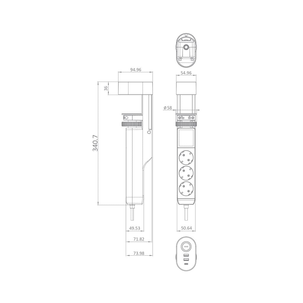 Разклонител с копче ЧЕРЕН 3х2P+E с кабел 1.4 метра и 3хUSB тип A+C 3.4A 17W за бюро Commel, COMMEL, C235-130