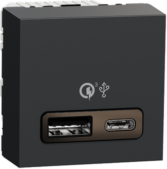 Розетка 2хUSB за зареждане тип A+C 2.4A 18W 2 мод. цвят Антрацит Unica SE, SCHNEIDER ELECTRIC, NU301954