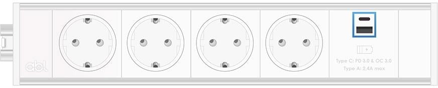Модул Link 5M с 4х Шуко и USB тип A+C, цвят Бял, ABL, ABL Сърбия, 2M21F4A3