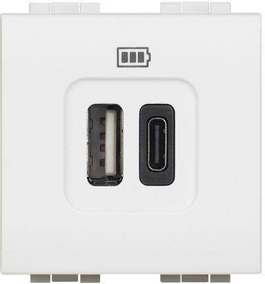 Розетка 2xUSB за зареждане тип A+C 3A 15W 2 мод. цвят Бял LL Bticino, BTICINO, N4287C2
