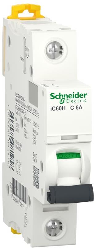 Автоматичен прекъсвач Acti 9 iC60H 1P 6A крива C 10kA SE, SCHNEIDER ELECTRIC НИСКО НАПРЕЖЕНИЕ, A9F84106
