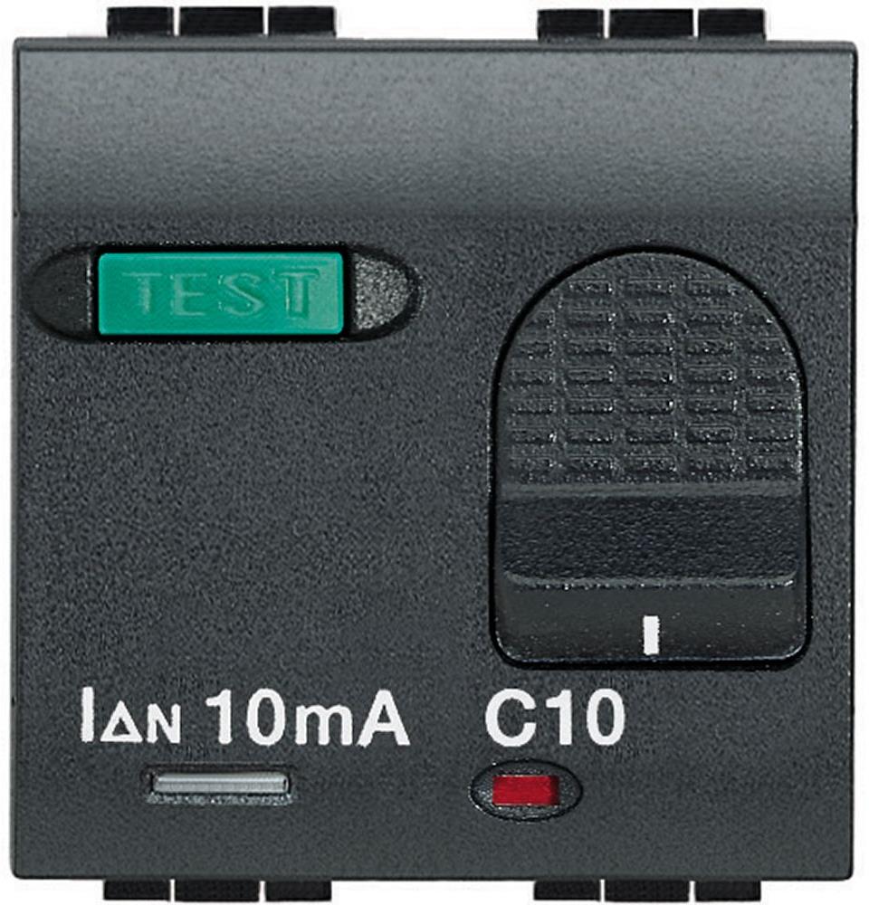 ДТЗ комбинирана 1P+N 10A крива C 10mA тип AC 3kA 2 мод. цвят Антрацит LL Bticino, BTICINO, L4305/10