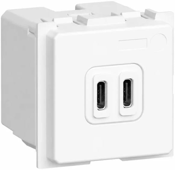 Розетка 2xUSB за зареждане тип C+C PD 20W 2 мод. цвят Бял /блистер/ Classia Bticino, BTICINO, RW4292CC
