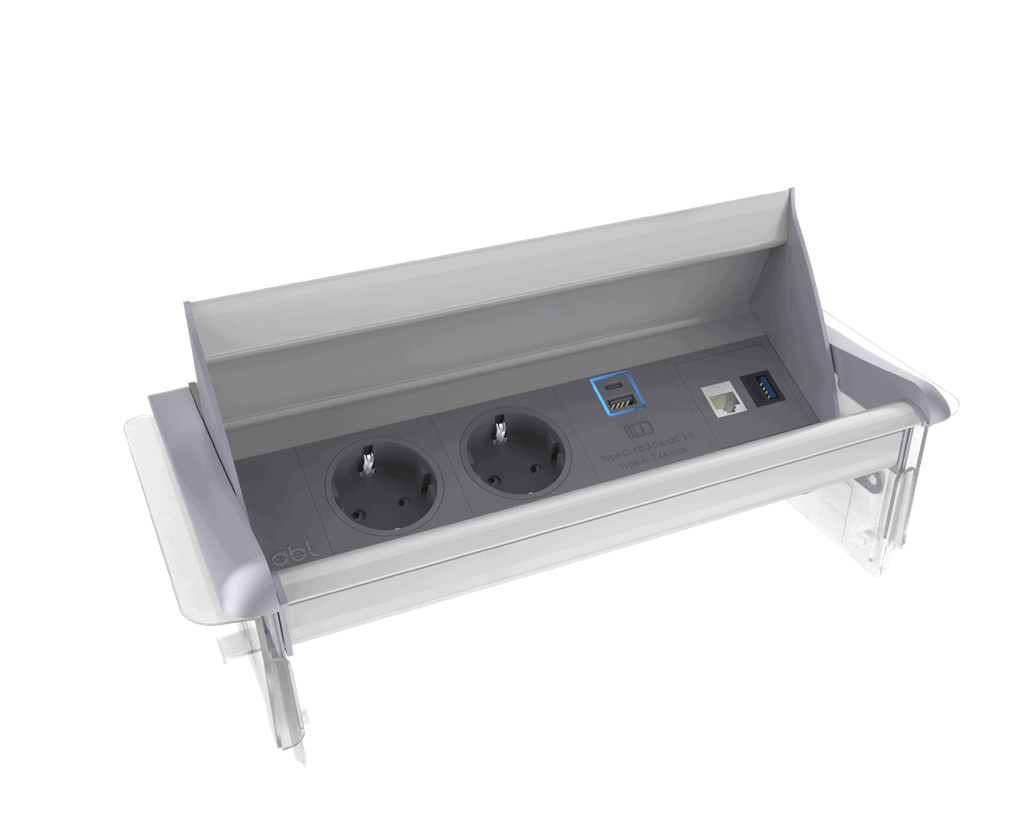 Модул Aero Flip 4M с 2х Шуко, USB тип A+C и 1х празен модул, цвят Сив, ABL, ABL Сърбия, 2F02F2A4