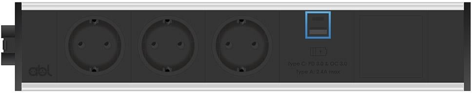 Модул Link 5M с 3х Шуко, USB тип A+C и 1х празен модул, цвят Черен, ABL, ABL Сърбия, 2M20F3A4