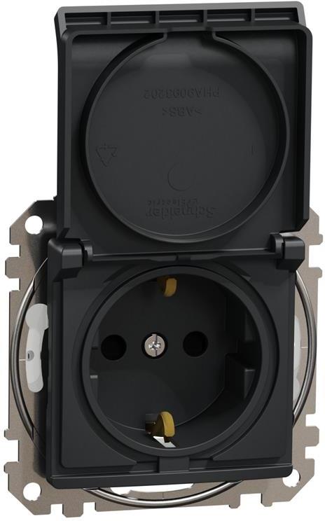 Контакт шуко с детска защита авт. и капак IP44 цвят Антрацит Sedna SE, SCHNEIDER ELECTRIC, SDD214024