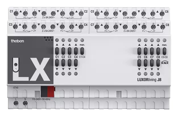 Актуатор щори с ръчно управление J8 8х 6A 8DIN LUXORliving Theben, KNX, 4800455