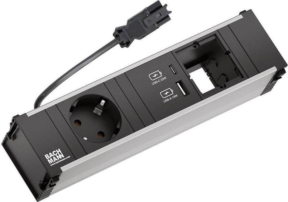 Модул за CONI 3M с 1х Шуко, USB тип A+C и 1х празен модул, цвят Черен, Bachmann, BACHMANN, B912.167