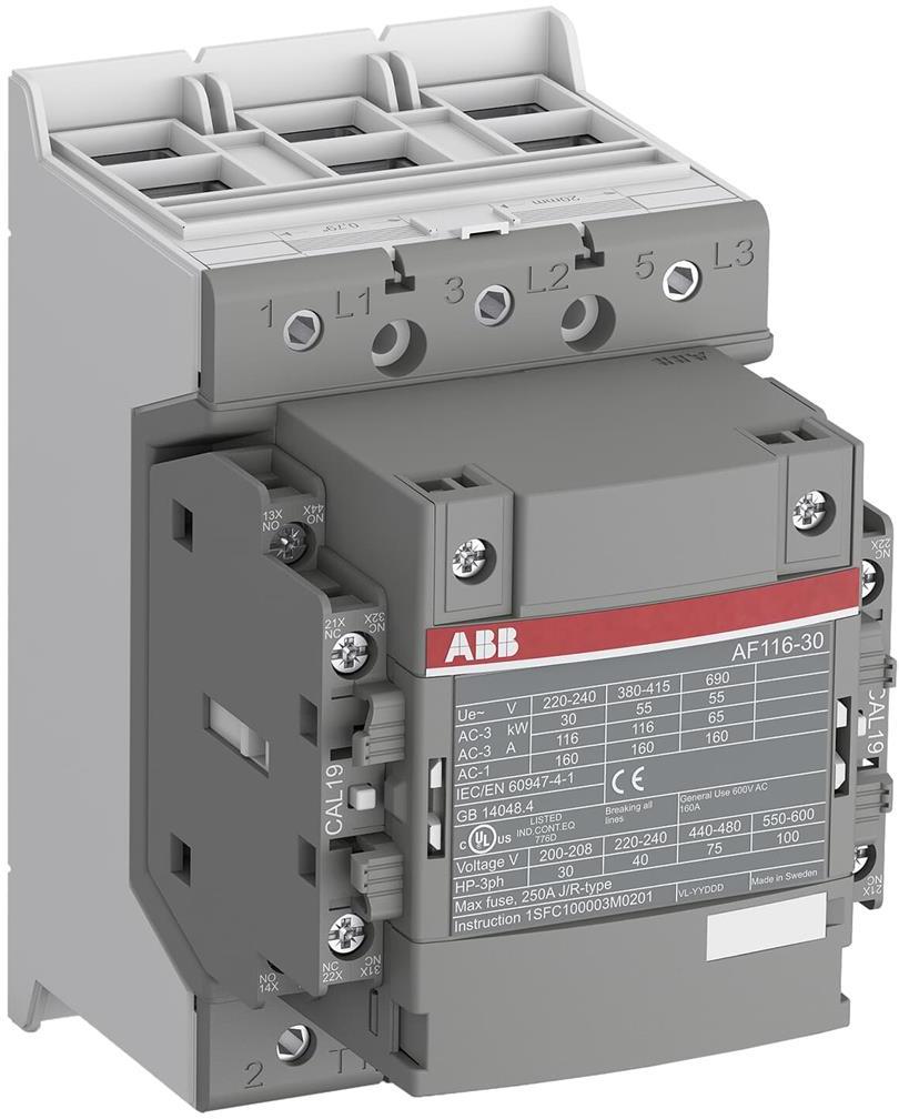 Контактор AF116-30-22 3P 55kW (116A AC-3) 2NO+2NC 24...60V 50/60Hz ABB, 1SFL427001R1122