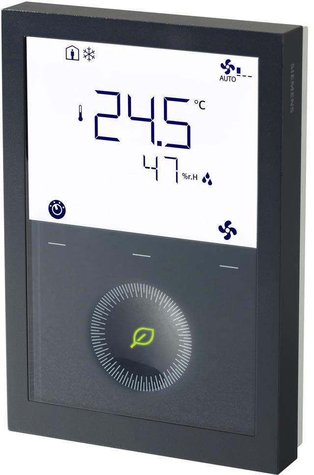 Термостат KNX за отопление и охлаждане с LCD дисплей + мобилно приложение, за 2/4 тръбни вентилаторни конвектори, черен Siemens, RDG200KN/BK