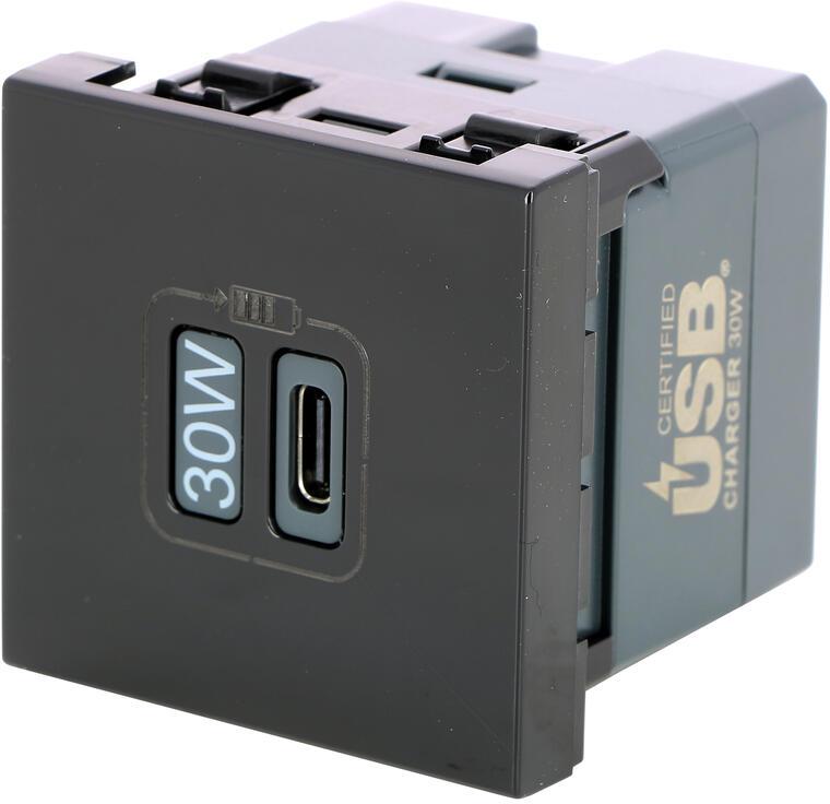 Розетка USB за зареждане тип C Power Delivery 30W 2 мод. цвят Черен Mosaic Legrand, LEGRAND, 79185L