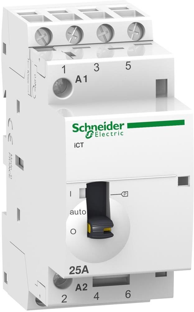 Модулен контактор Acti 9 iCT 25A 4NO 230…240Vac с ръчно управление 2 мод. SE, SCHNEIDER ELECTRIC НИСКО НАПРЕЖЕНИЕ, A9C21834