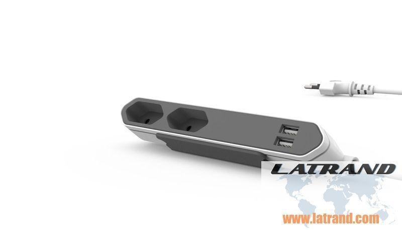 Електрически разклонител Allocacoc PowerBar USB, 250 V, 2 гнезда, 2 USB порта, 1.5 м, сив, 9102/PB2SEU