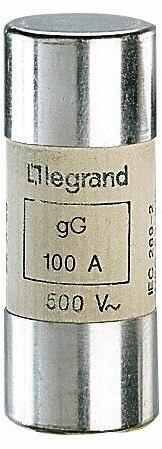 Стопяем цилиндричен предпазител тип gG 100A 22x58мм Legrand, LEGRAND НИСКО НАПРЕЖЕНИЕ, 15396