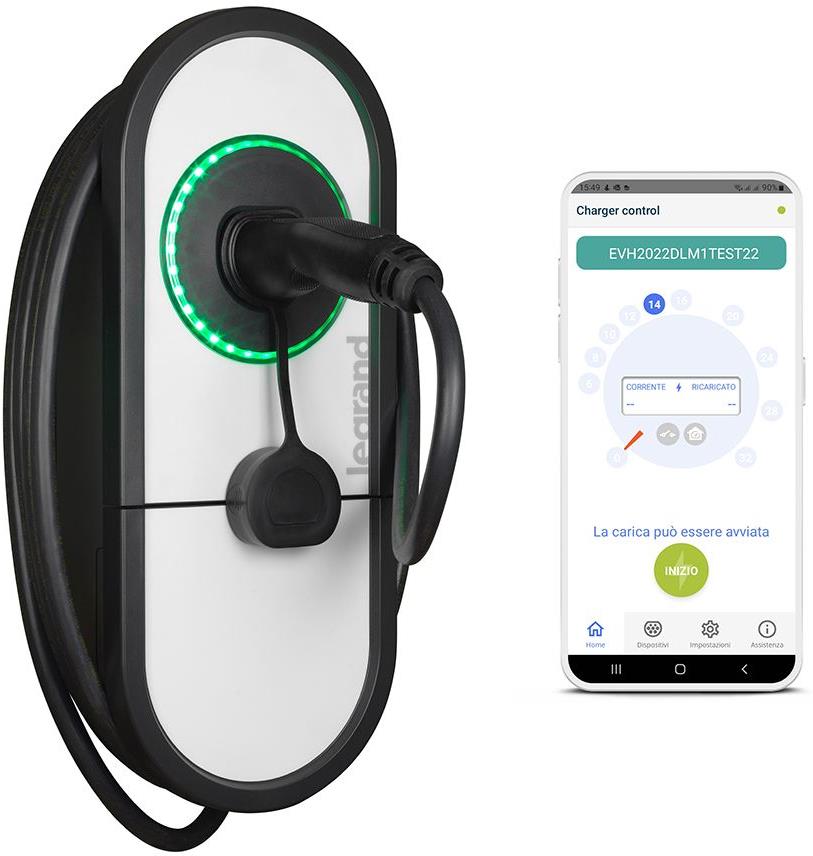 Зарядна станция за стена Green'up One 7.4 kW, 1P 32A, с кабел 5m и конектор Type 2, IP54 IK10, Legrand, Зарядни станции за електромобили, 57012