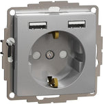 Контакт шуко с детска защита авт. и USB тип A+A 2.4A 12W цвят Алуминий Sedna SE