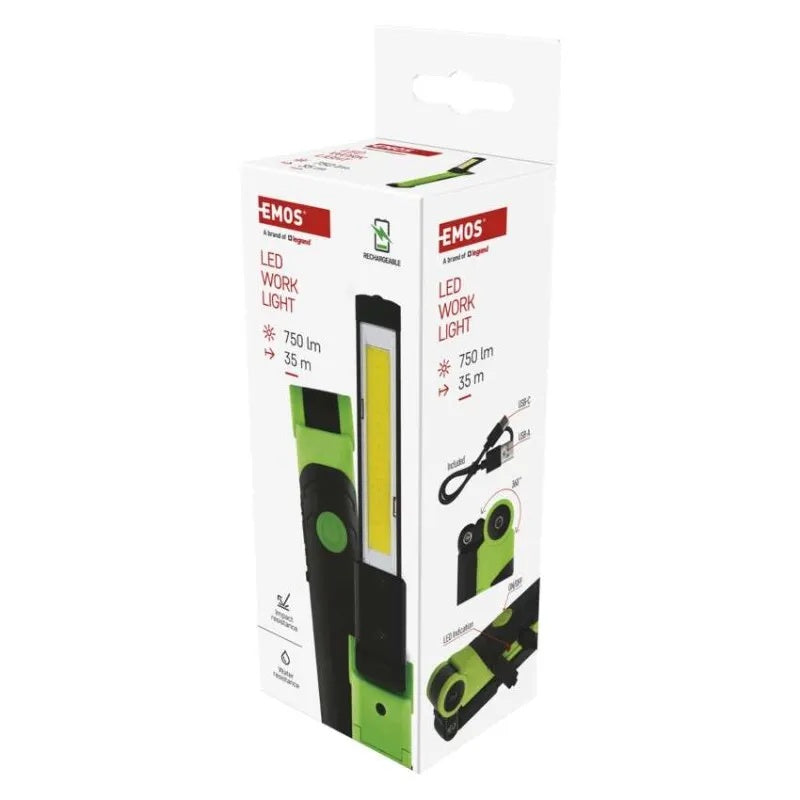 Работна лампа 750lm 35м 2ч зареждаема 2000mAh пластмаса IP44 EMOS, P4540