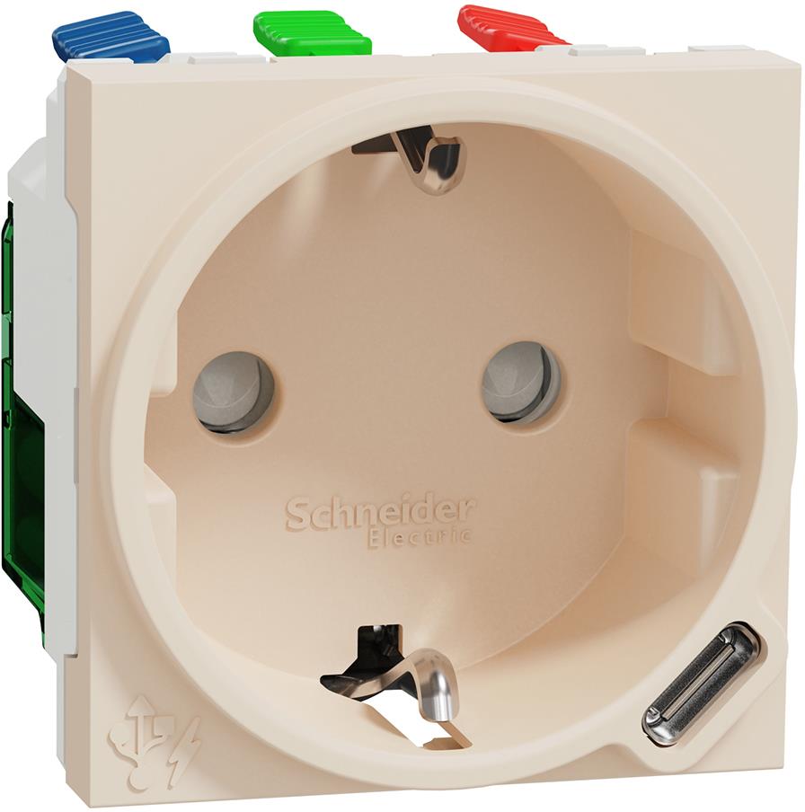 Контакт шуко с детска защита авт. и USB тип C 2 мод. цвят Крем Unica SE, SCHNEIDER ELECTRIC, NU301744