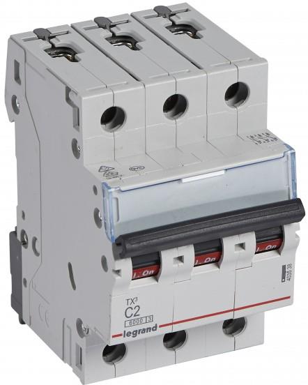 Автоматичен прекъсвач TX3 3P 2A крива С 6kA Legrand, LEGRAND НИСКО НАПРЕЖЕНИЕ, 403538