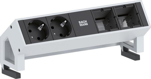 Модул DESK 2 с 2х Шуко и 2х празни модула, цвят Бял, Bachmann, BACHMANN, B902.211