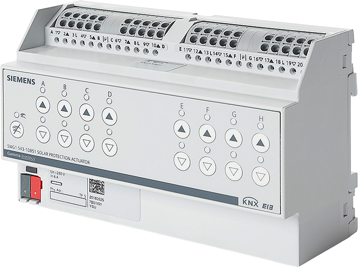Актуатор щори N543D51 8х 230Vac 6A 8DIN KNX Siemens, 5WG1543-1DB51