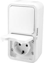 Контакт шуко + девиаторен ключ за открит монтаж IP55 цвят Бял Bura Commel, COMMEL, C043-213