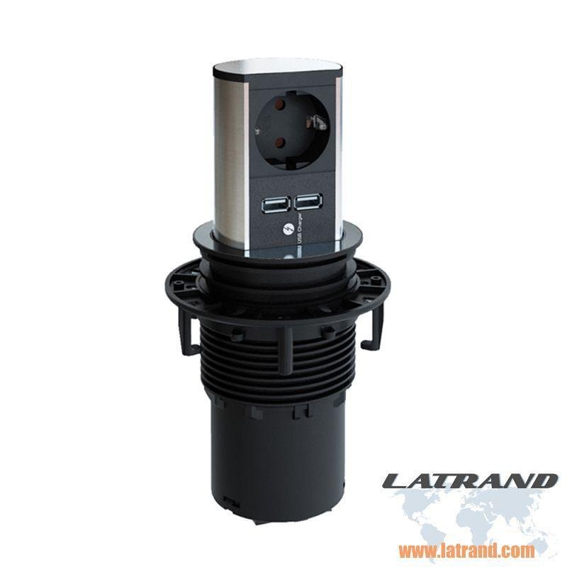 Модул ELEVATOR с 1х Шуко и USB тип A+A, с кабел 2м, цвят Инокс, Bachmann - B928.017