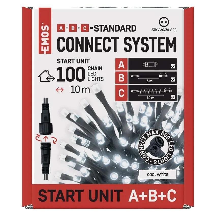 Комплект коледни лампички 100x LED студена светлина 10м IP44 с таймер CONNECT EMOS - D1AC01