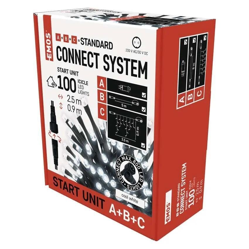 Комплект коледни лампички 100x LED студена светлина 2.5x0.9м IP44 с таймер CONNECT EMOS - D1CC03