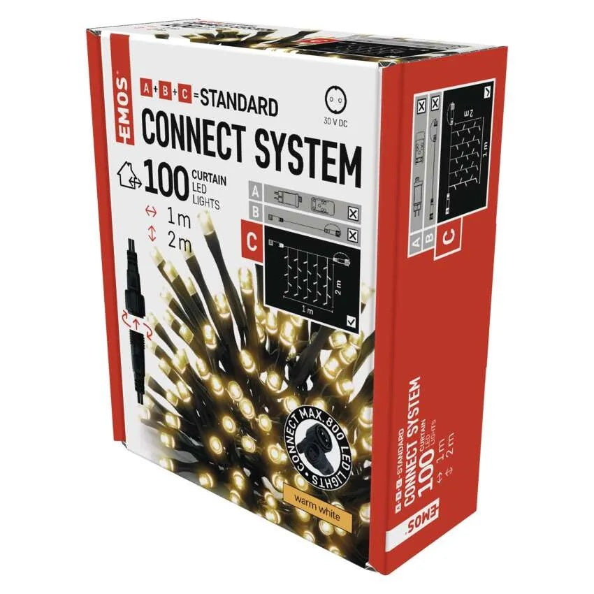 Коледни лампички разширение 100x LED топла светлина 1x2м IP44 CONNECT EMOS, D1EW01