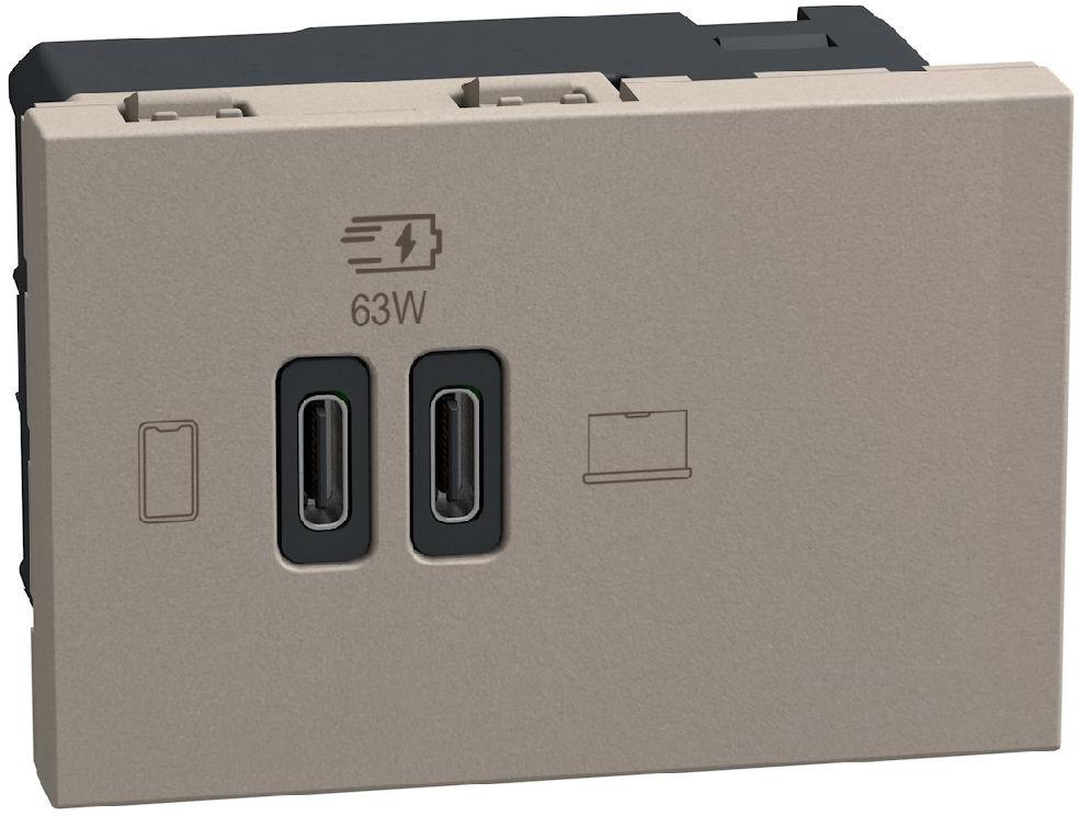 Розетка 2xUSB за зареждане тип C Power Delivery 63W 3 мод. цвят Камък Light Now Bticino, BTICINO, YG4395CC