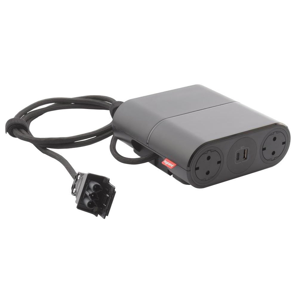 Разклонител 4x Шуко и USB тип A+C, кабел 2.5m и GST18, цвят ЧЕРЕН Incara Link'On Legrand, LEGRAND, 654888