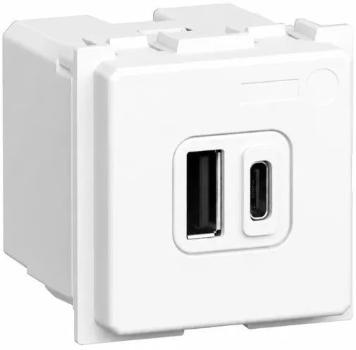 Розетка 2xUSB за зареждане тип A+C PD 20W 2 мод. цвят Бял Light Now Bticino, BTICINO, YW4292AC