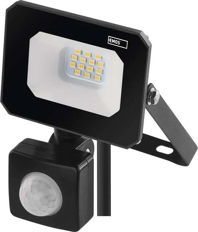 Прожектор LED 10W 4000K 1000lm 120° x 120° 25000h IP44 черен с датчик SIMPO EMOS