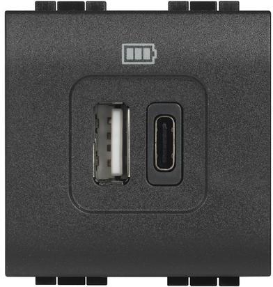 Розетка 2xUSB за зареждане тип A+C 3A 15W 2 мод. цвят Антрацит LL Bticino, BTICINO, L4287C2