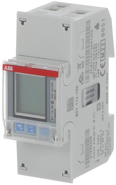 Монофазен електромер за ДИРЕКТНО мерене на ел. енергия B21, Modbus, eднотарифен, за DIN монтаж 2 мод, 65A, MID ABB, 2CMA100150R1000