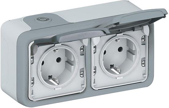 Контакт шуко ДВОЕН открит монтаж 16A IP55 цвят Сив Plexo Legrand