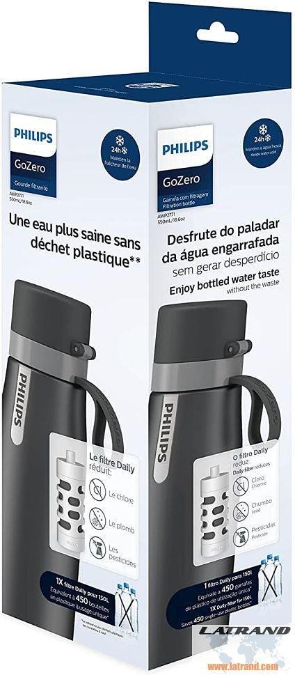 Бутилка за филтрация Philips GoZero Daily 550 мл, черен - AWP2771GRR/58