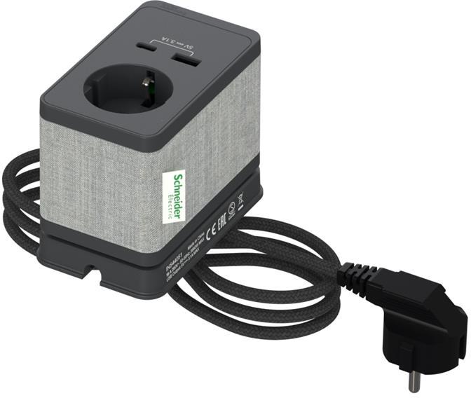 Модул за бюро 1х шуко и 2хUSB тип A+C, кабел 2м, цвят Антрацит / Текстил Unica System+ SE, SCHNEIDER ELECTRIC, INS44051