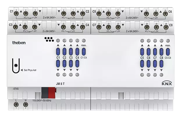 Актуатор щори с ръчно управление JM8T 8х 6A 8DIN KNX Theben, 4940255