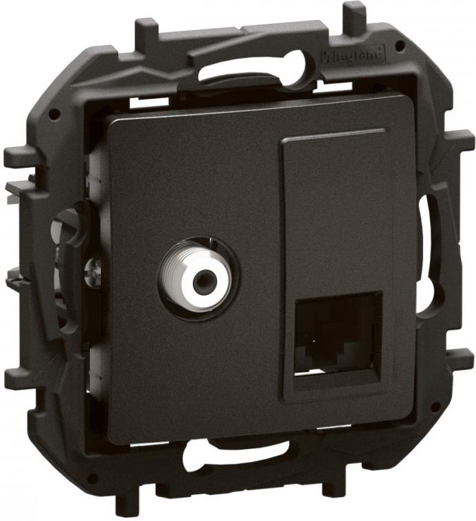 Розетка TV тип F конектор + RJ45 UTP cat.6 цвят Черен Niloe New Legrand, LEGRAND, NP493BK